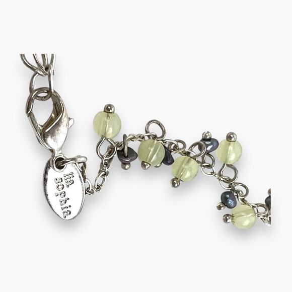 Lia Sophia Sea Grass Necklace Mother Of Pearl Discs Dangling Green White Beads - Picture 7 of 8